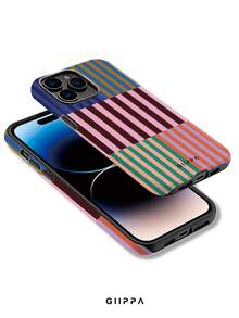 GIIPPA Étui de téléphone à rayures antichoc 1 pièce avec motif rayé tricolore, compatible avec iPhone 17 Pro Max, 16 Pro Max, 15 Pro Max, 14 Pro Max. Étui de téléphone coréen élégant et intéressant, convient également aux modèles 11/12/13/14/15/16 Pro Max Plus. Design élégant convenant aux hommes et aux femmes, cadeau idéal pour Pâques, le printemps ou l'anniversaire de la petite amie - Multicolore 1 - Voir 3