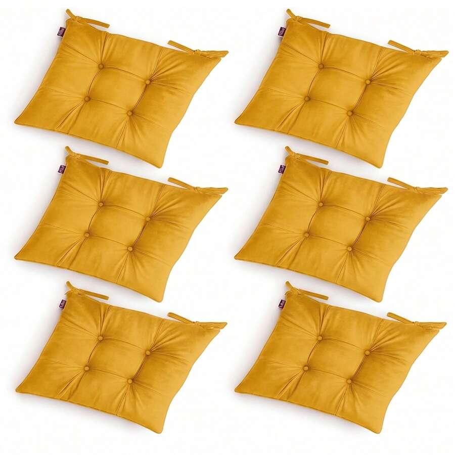Set Of 6 Puffy Soft Square Chair Cushions – 40x40 Cm İN DER TURKEI - Yellow - View 1