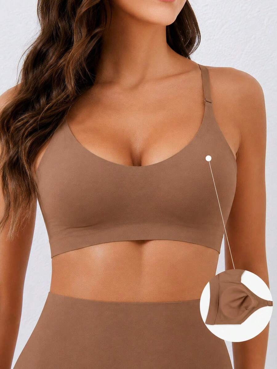 Top Invisível Casual Confortável Bojo Removível Sem Costura Não Marca - Marrom Claro - Visão 1