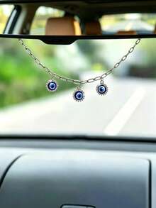 1pc Rhinestone Evil Eye Car Rearview Mirror Hanging Decor, Car Interior Decoration Accessory - A - View 2