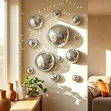12Pcs Mixed Size Disco Ball Hemisphere Set, Silver Mirror Tiled Disco Balls For Bachelorette Party, Birthday, Disco Themed Party, Bar, Home Decor, DIY Crafts & Photo Props - 4 Sizes / 12pcs - View 3