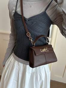 Premium Fashion Minimalist Small Square Handbag For Women, New Luxury Lychee Grain Shoulder Bag, Commuter Crossbody Bag - Coffee Brown - View 5