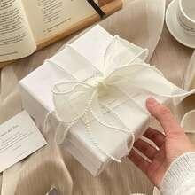 1 Roll 2.5 Yards/5 Yards Faux Pearl Decorated Mesh Ribbon, Used For Clothing, Bows, DIY, Gift Boxes And Bouquet Decoration Ribbon, Floral Packaging Ribbon - Beige - View 7
