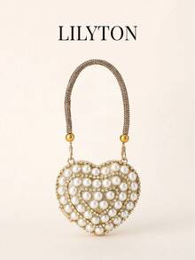 Mini Shiny Heart-Shaped Chain Evening Bag, Crossbody Bag, Suitable For Banquet, Party, Wedding Occasions, Fashion Shoulder Bag, Birthday Gift, Valentine's Day Gift, Party Bag - Specially Designed For Party, Wedding, Ball, Evening Banquet - Gold - View 1