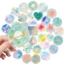 56pcs Watercolor Dreamy Galaxy Planet PET Transparent Stickers For Student Planner Diary Notebook Decoration - T01042781 - View 2