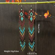 AHAYA Pendientes de borla larga hechos a mano con cuentas de semilla, joyería vintage de cuentas de colores, pendientes de moda para mujeres, adecuados para uso diario, festivales, fiestas, regalo - Multicolor - Ver 8
