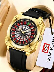 VA VA VOOM Jam Tangan Pria Sporty Bentuk Persegi Berongga dengan Mekanisme Putar, Kombinasi Warna Merah Hitam + Skala Segi Empat Bercahaya, Jam Tangan Pria Modis, Cocok untuk Aktivitas Luar Ruangan Sehari-hari - Gaya putar dial - View 15
