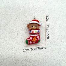6件裝樹脂聖誕襪熊吊飾，適合DIY珠寶製作，完美用於派對配件、耳環、項鍊、包包掛飾 - 聖誕小熊襪子吊墜 - 查看 3