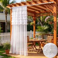 FLYINGCURTAINS 2PCS Rod Pocket Outdoor White Ruffle Sheer Curtains, Rhinestone Trim Light Filter Drapes, For Terrace, Courtyard, Pergola, Lovely Housewarming Gift - Multicolor - View 2