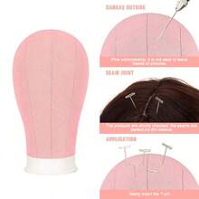 Pink Canvas Wig Mannequin Head Set, Includes Pink Adjustable Tripod Stand, Complete Wig Making Tool Kit With Wig Cap, Hair Clips, Rat Tail Comb And T-Pins, For Wig Styling And Display, Halloween - View 6