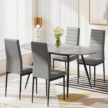 Dining Table And Chairs Set 4, Extendable Table With 4 Faux Leather Chairs For Dining Room, Kitchen,4-6 Seater Room Set - Gray Table + 4 Black PU Chairs - View 13