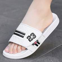 2026 Spring/Summer New Korean Style Couple Matching Men's Black Personalized Striped Slides, EVA Quick-Dry Soft Sole Roman Texture Anti-Slip Wear-Resistant, Fashionable Versatile Sandals For Bathroom, Home, Outdoor And Beach - White - View 3