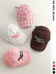 Brown Soft Top Student Personalized Letter Embroidered Minimalist Embroidered College Style Cute Sweet Plaid Baseball Cap Women Spring Summer Thin Long Brim Sun Protection Street Baseball Cap Plaid Baseball Cap American British College Style Unisex Large Head Circumference Sun Protection Sports Baseball Cap - Multicolor - View 2