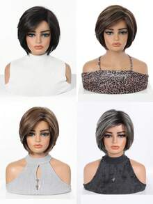 8 Inch Straight Low Curvature Heat Resistant Synthetic Bob Wig Natural Black Layered Side Part Short Wigs For Women Daily Office Wear - Multicolor - View 9