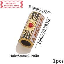 1pc Enamel Evil Eye AMOUR Heart Large Hole Tube Bead, Gold Tone Stainless Steel Hexagon Spacer Bead For DIY Bracelet Necklace Jewelry Making - Oil Droplets - View 11