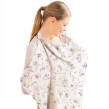 Muslin Nursing Cover For Breastfeeding, Soft Breathable Baby Feeding Apron With Adjustable Neck Strap, Lightweight Privacy Cover, Multi-Use Stroller C - Purple Flowers - View 2