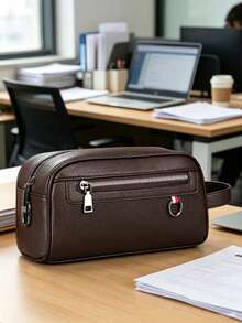 Minimalist Business Men's Clutch Bag, Lightweight Large Capacity Square Pouch For Outings And Commuting - Brown - View 2