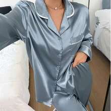 Dreamivo Solid Pink Summer Women's Pajama Set - Short Sleeve Button Collar Top And Pants, Soft Pajamas, Machine Washable, Can Be Worn As Outerwear Women's Long Sleeve Long Pants Pajama Set - Baby Blue - View 4