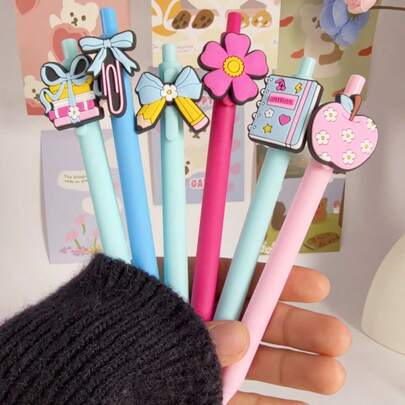 7/14PCS Random Style Minimalist Teacher's Day School Theme Retractable Neutral Pens, Campus Design Back To School Season Teacher's Day School Clickable Neutral Pens, Back To School Gift, Writing Pen, Perfect Gift For Classmates, Highly Attractive Stationery Supplies