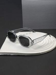 1pc Men's Vintage Geometric Fashion Glasses, Solid Color Polycarbonate Frame, Grey Lenses, Minimalist Cool Style, Lightweight, Suitable For Commute And Outdoor, Includes Glasses Case - Multicolor - View 9