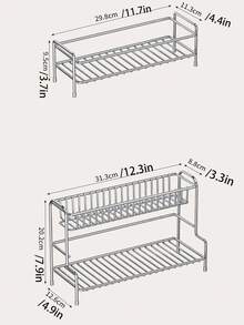 1 buah Rak Organizer Meja 2 Tingkat Stainless Steel dengan Kaki Anti Selip, Tempat Penyimpanan Tahan Karat untuk Bumbu Dapur & Perlengkapan Rias Kamar Mandi, Rak Meja Serbaguna Cocok untuk Asrama, Apartemen, Kamar Tidur, dan Kamar Mandi - MultiWarna - View 2