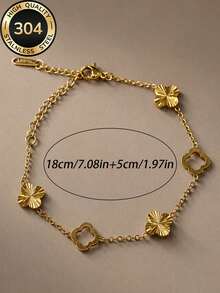 ZCNC Znice 2026 New 304 Stainless Steel 18K Gold Plated Flower Bracelet Set, Hollow 3D Design, Laser Flower, Suitable For Daily Wear And Gatherings, Perfect Gift For Mother And Daughter, Christmas Gift - Gold - View 5