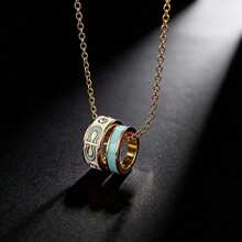 Light Luxury Classic Triple Ring Lucky Bead Necklace For Women, Letter Smile Full Rhinestone C Pendant Collarbone Chain - Two-ring Necklace - View 4