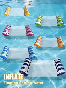 Portable Striped Mesh Pool Float Hammock, Inflatable Water Floating Lounge Chair Pad, Summer Pool Party Adult Beach And Poolside Leisure Essential - Multicolor - View 2