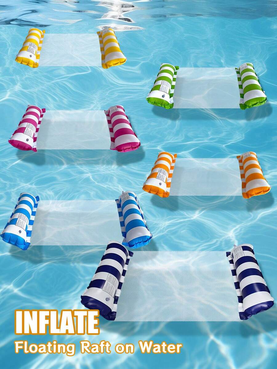 Portable Striped Mesh Pool Float Hammock, Inflatable Water Floating Lounge Chair Pad, Summer Pool Party Adult Beach And Poolside Leisure Essential