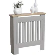 White Modern Shaker Radiator Cover Medium H83.3xW111xD19cm Vertical Slat Design Painted MDF Wood Top Shelf Optimal Heat Circulation - Olive Grey - View 1