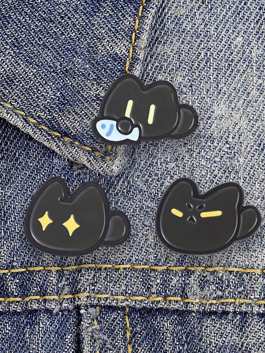 1pc Cartoon Cute Diverse Black Cat Brooch Badge, Clothing Accessory Pin, Bag Pin, Best Friend Gift, Suitable For Men And Women Daily Wear