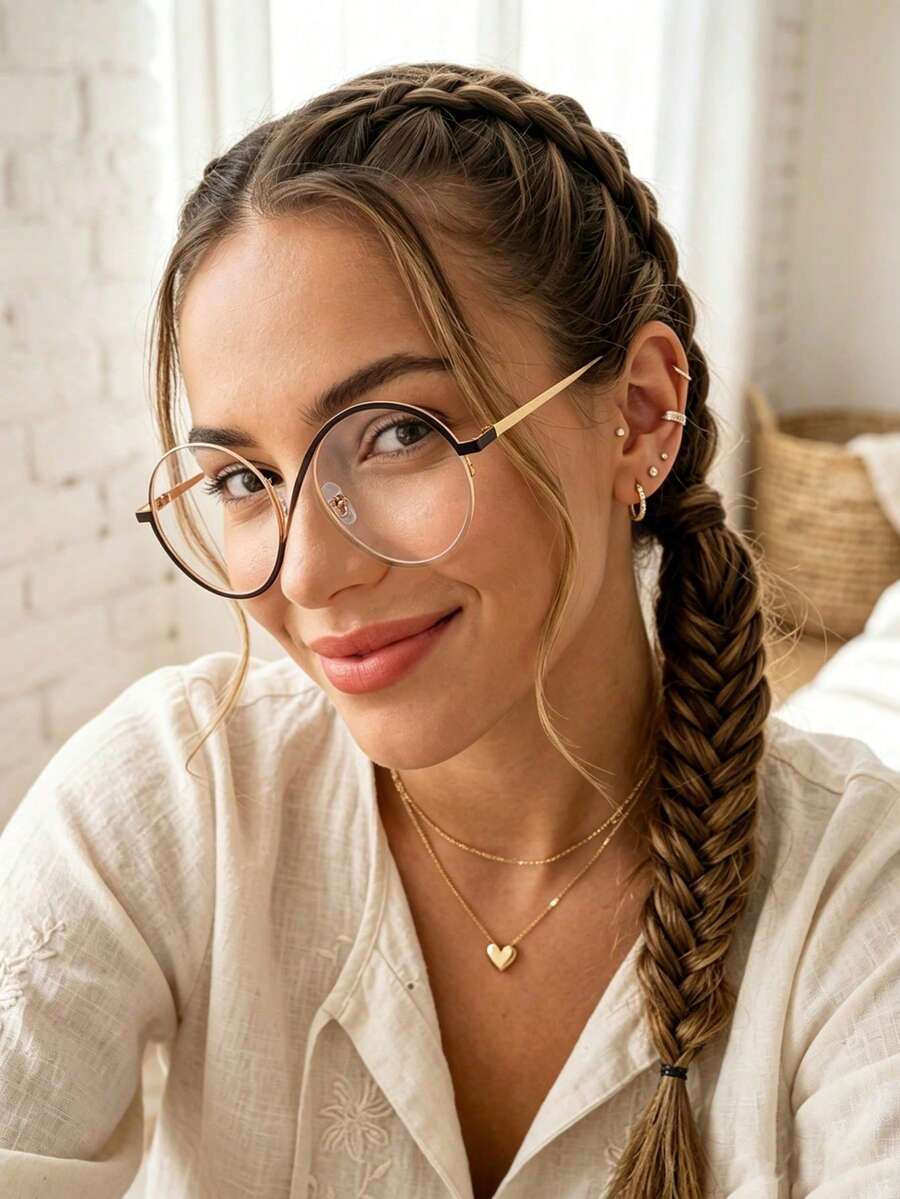1pc/2pcs Women's S Half-Frame Exquisite Personalized Fashion Accessory, Charming Elegant Clear Lens Glasses, Suitable For School, Party, Dance And Daily Wear, Valentine's Day Gift - Clear - View 1