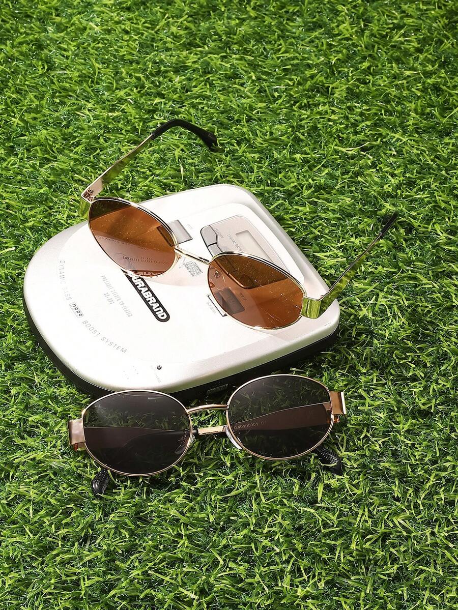 Shadewire 2 piezas Gafas de marco completo geométricas de cobre, estilo clásico vintage INS, multicolor, para mujeres, verano, escuela, conducir, festival, regalo, accesorios retro vintage de vuelta a la escuela