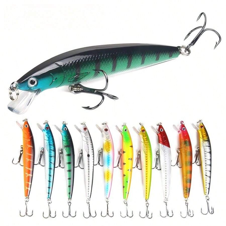 10pcs Set Of Floating Minnow Fishing Lures - Perfect For Freshwater & Saltwater Fishing! - Multicolor - View 1