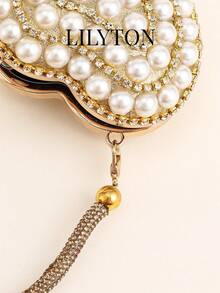 Mini Shiny Heart-Shaped Chain Evening Bag, Crossbody Bag, Suitable For Banquet, Party, Wedding Occasions, Fashion Shoulder Bag, Birthday Gift, Valentine's Day Gift, Party Bag - Specially Designed For Party, Wedding, Ball, Evening Banquet - Gold - View 7