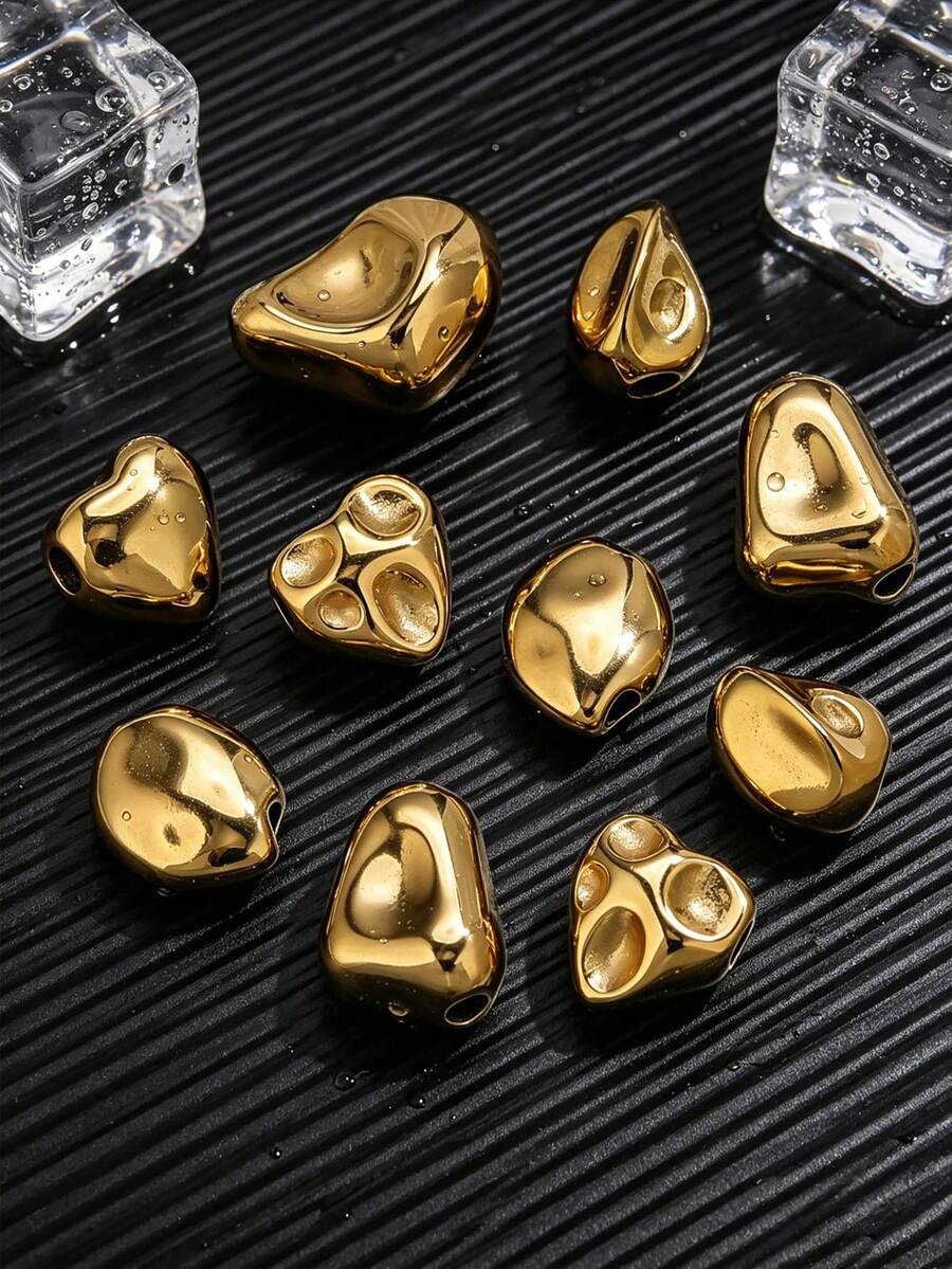 1pc Stainless Steel 18K Gold Plated Fashion Large Hole Rhombus Asymmetrical Spacer Bead, DIY Bracelet Necklace Jewelry Making Accessory - beads - View 1