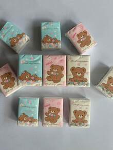 18packs Pocket Tissue Mini Disposable Napkin, Cute Bear Pattern Outer Package, Soft Gentle Texture For Skin Contact, Compact Size Easy To Put In Bags, Suitable For Daily Outing, Travel And Dining Use, Lovely Portable Household Sanitary Accessory - Multicolor - View 6