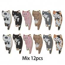 10/12/16/20pcs Cute Cartoon Cat Enamel Charms Printed Cat Alloy Pendants DIY Jewelry Making Accessories For Bracelet Necklace Earring Keychain Crafts - Multicolor - View 10