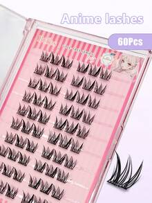 Asiteo 60pcs Natural Pre-Glued False Eyelashes C Curl Self-Adhesive Cluster Lashes Thin Stem Delicate Natural Cartoon Style Single Cluster DIY Glue-Free Makeup Gift For Women And Girls - C - 查看 6