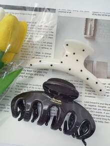 2pcs/1pc 4.33in/11cm Plastic Claw Clips, Brown & White Polka Dot, Fashion Versatile Elegant Minimalist Solid Color, Suitable For Daily, Casual, Party, Commute, Beach, Ponytail, Bun, Washing Face, Makeup, Hair Accessories - Multicolor - View 8