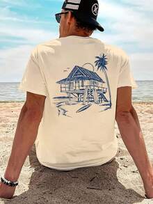 Men's Round Neck Letter Print Short Sleeve T-Shirt, Suitable For Summer Casual Sports - 白色 - 查看 8