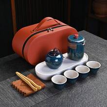 10/6/5/1件組旅行茶具套裝 便攜袋裝戶外功夫茶具全套 快客杯一壺三杯 禮品復古風 - 均碼 - 查看 2