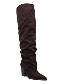 Bottes Cuissardes Drapées à Bout Pointu Et Talon Évasé – L'Élégance Graphique - Brown 2573A-1 - View 3