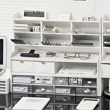 Sleek And Stylish Desktop Organizer, Perfect For Offices, Study Rooms, Living Rooms, Dormitories, And More. Holds Cosmetics, Office Supplies, Books, And Various Items With A Weight Capacity Of 10kg. (Large: 18*89 / Small: 12*44) - 白色 - 查看 11