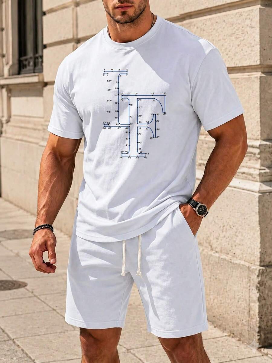 Men Minimal Line Print T-Shirt Soft Cotton Tee - 白色 - 查看 1