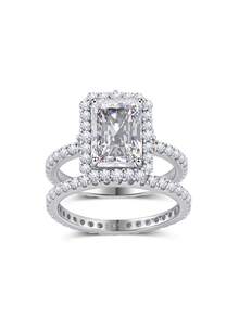 Besthing 2pcs/Set Fashion Glamorous S925 Sterling Silver 5.028CT Moissanite Square Stackable Ring Set For Women, Quality Wedding Ring, Proposal, Wedding, Daily Accessory, Anniversary, Holiday Gift - Multicolor - View 11