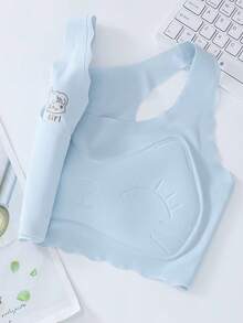 5 piezas/Set Ropa interior para niñas en pubertad con copa fija, diseño delgado sin aros, cobertura completa, top de una pieza ligero, ropa interior de verano para estudiantes - Multicolor - Ver 4