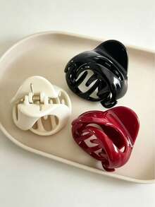 3pcs/1pc Ins Simple Arc Hair Claw Women Vintage Wine Black White Ponytail Fix Hair Clip - Multicolor - View 2