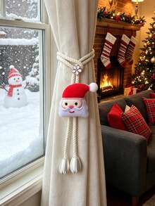 2pcs/Pack Christmas Cotton Rope Curtain Tiebacks, Reindeer / Santa Claus / Christmas Tree / Christmas Stocking / Snowman / Bow Bell Tassel Holiday Curtain Tie-Backs - Christmas Edition - View 15
