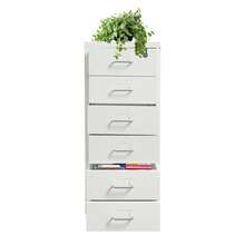 1Pc White 6-Drawer Coated Steel Under Desk Mobile Pedestal With Central Anti-Theft Lock & Brake Casters, Anti-Tilt Rolling Storage Cabinet For A4 Documents, Stationery, Art Supplies, Cosmetics, Home Studio & Office Organization - White - View 12